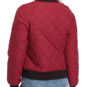 A Young Women Weraring Red Quilted Jacket