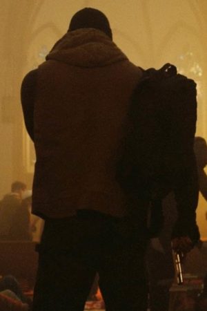 Dave Bautista Wearing Brown Hoodie Vest In Bushwick 2017 Film