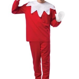 A Men Wearing Elf on a Shelf Red Christmas Costume