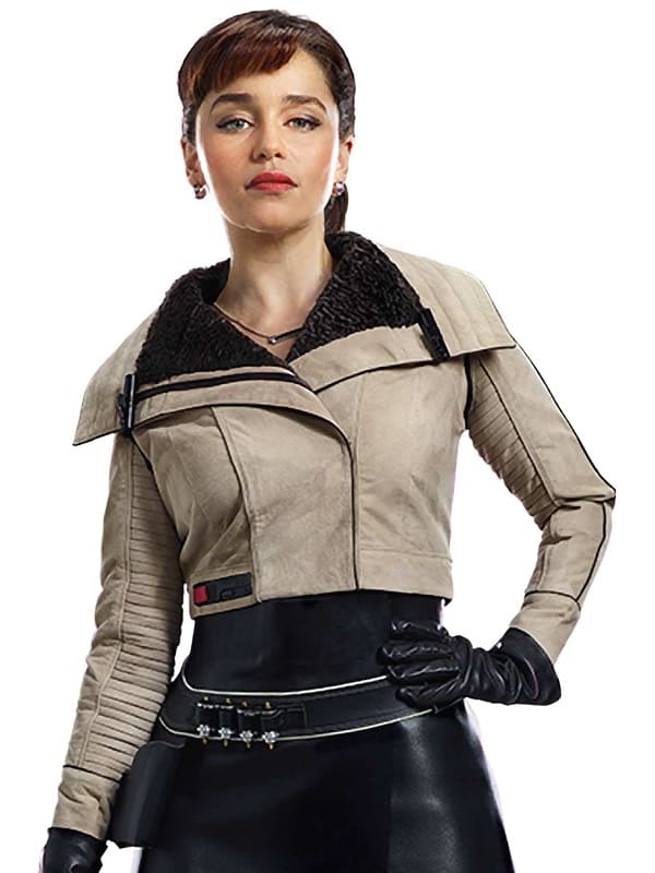 Emilia Clarke Wearing Leather Jacket In Solo: A Star Wars Story as Qi'ra