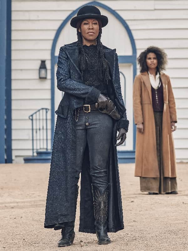 Regina King Wearing Black Coat In The Harder They Fall