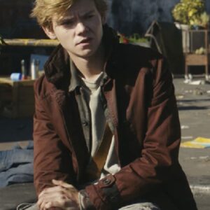 Thomas Brodie-Sangster Wearing Brown Cotton Jacket In Maze Runner: The Death Cure as Newt
