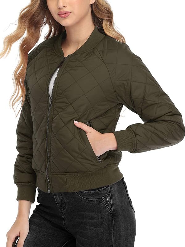 Women Wearing Quilted Bomber Jacket