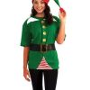 A Young Ladies Wearing Elf Green Christmas Costume