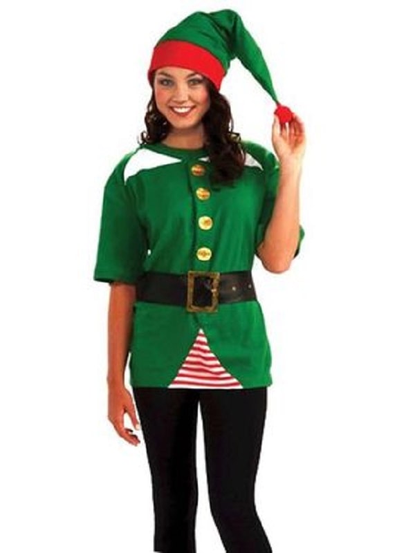 A Young Ladies Wearing Elf Green Christmas Costume