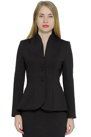 A Women Wearing Slimfit 2 Buttons Closure Black Suit
