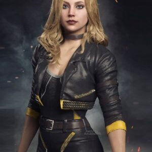 A Young Women Wearing Injustice 2 Black Canary Crop Leather Jacket