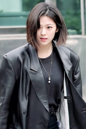 Singer Jeongyeon Leather Coat
