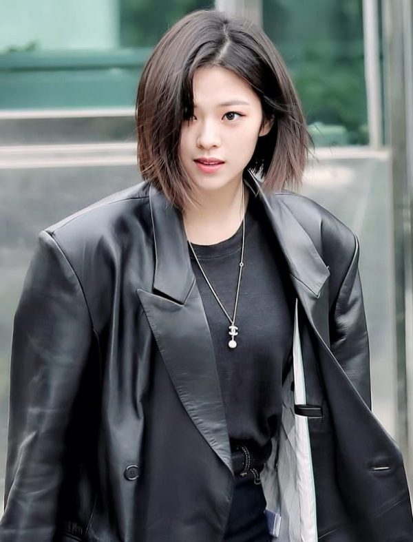 Singer Jeongyeon Leather Coat