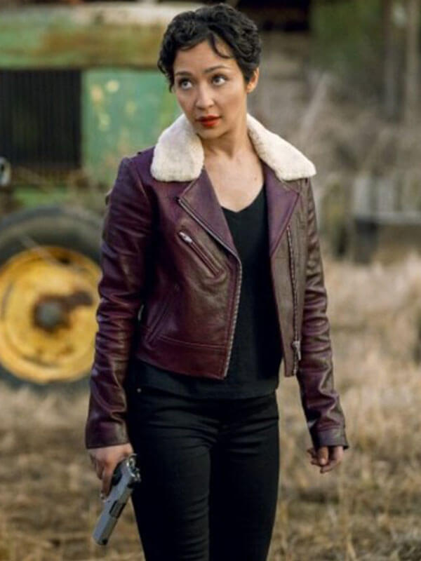 Actress Ruth Negga Wearing Maroon Leather Jacket In Preacher as Tulip O'Hare