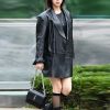South Korean singer Jeongyeon Wearing Black Leather Coat