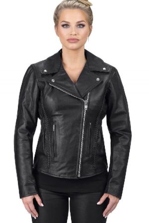 A Young Women Wearing Black Biker Leather Jacket