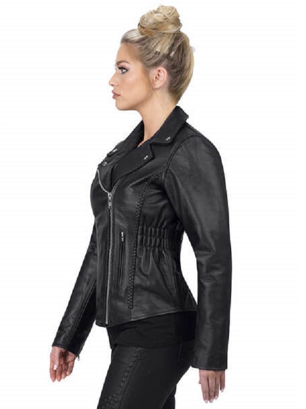 A Young Women Wearing Black Leather Jacket