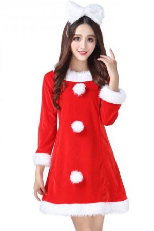 A Young Women Wearing Red Christmas Party Dress