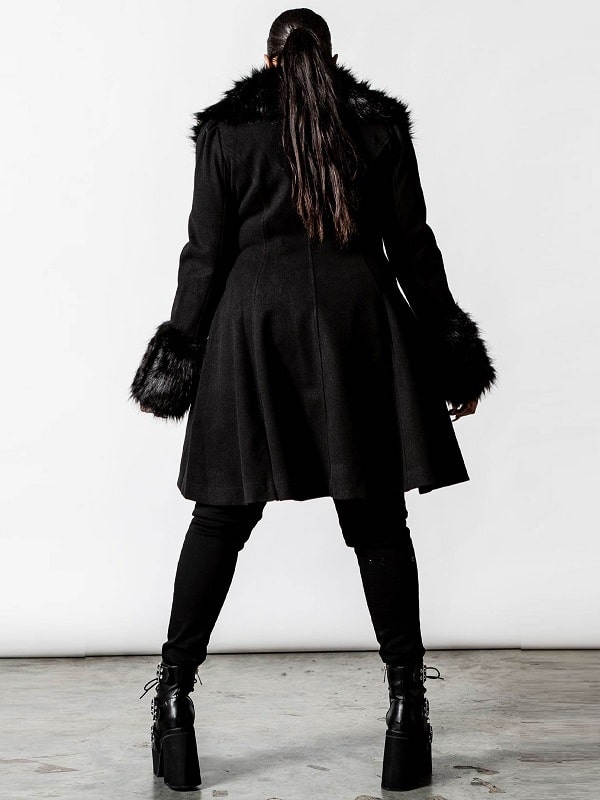 A Women Wearing Black Wool Coat