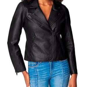 A Young Women Wearing Semi Fitted Leather Jacket
