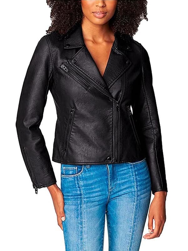 A Young Women Wearing Semi Fitted Leather Jacket