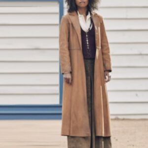 Actress Zazie Beetz Wearing Brown Coat In The Harder They Fall as Mary Fields