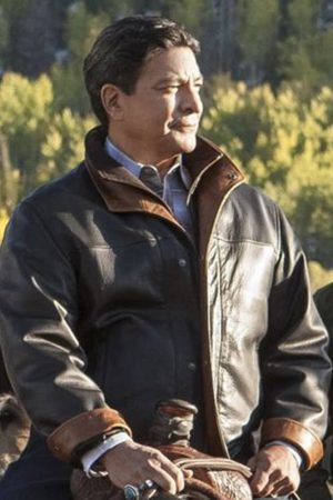 Actor Gil Birmingham Wearing Leather Jacket In Yellowstone as Thomas Rainwater