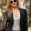 Actress Katheryn Winnick Wearing Black Quilted Leather Jacket In Big Sky as Jenny Hoyt