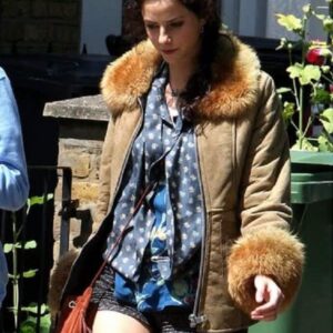 Actress Kaya Scodelario Wearing Brown Leather Jacket In Now Is Good as Zoey