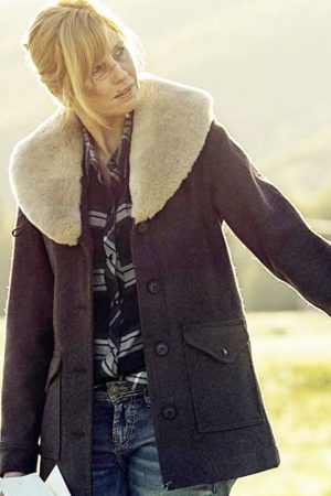 Actress Kelly Reilly Wearing Shearling Collar Wool Coat In Yellowstone as Beth Dutton