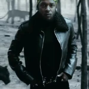 American Rapper Kendrick Lamar Wearing Fur Collar Black Leather Jacket