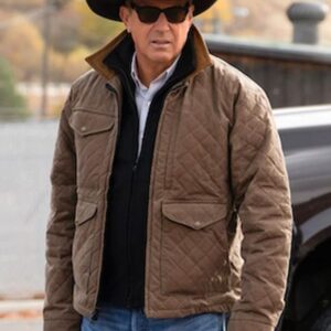 Actor Kevin Costner Wearing Brown Quilted Jacket In Yellowstone Season 4 as John Dutton