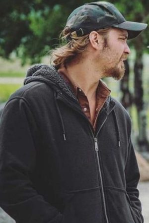Actor Luke Grimes Wearing Black Hoodie Jacket In Yellowstone as Kayce Dutton