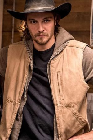 Luke Grimes Wearing Brown Vest In Yellowstone as Kayce Dutton
