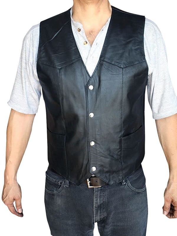 A Men Wearing Motorcycle Soft Leather Vest