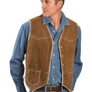 A Men WEaring Classic Brown Suede Leather Vest