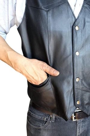 A Men Wearing Soft Leather Vest