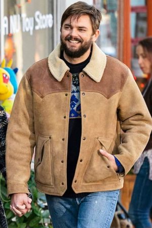 Actor Nick Thune Wearing Brown Suede Leather Jacket In Love Life as Magnus