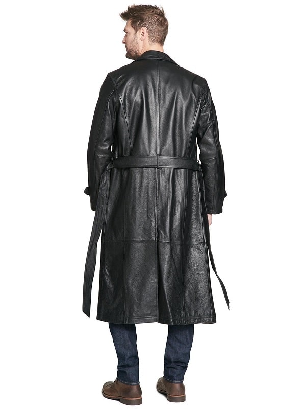 A Men Wearing Trench The Huntsman Black Leather Coat