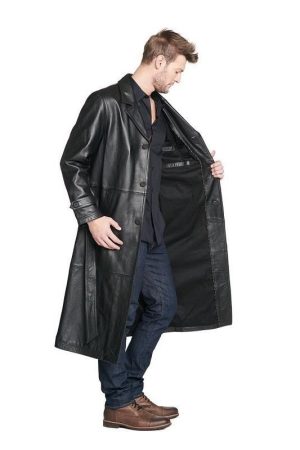 A Men Wearing Trench Style The Huntsman Leather Coat