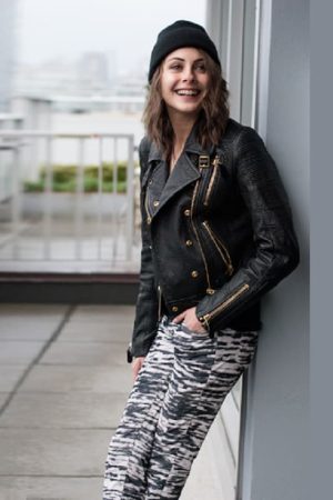 American Actress Willa Holland Wearing Black Leather Jacket