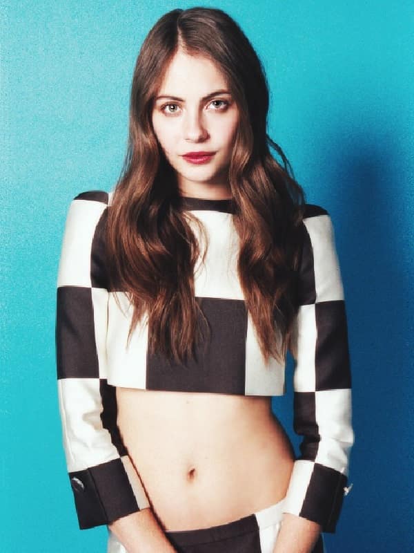 American Actress Willa Holland Wearing Checkerboard Style Crop Jacket