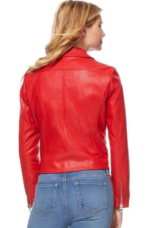 Women Wearing Red Leather Jacket