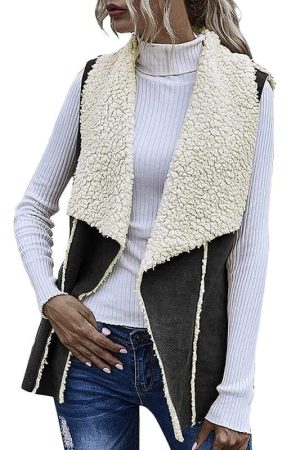 A Women Wearing Sheepskin leather Long Vest