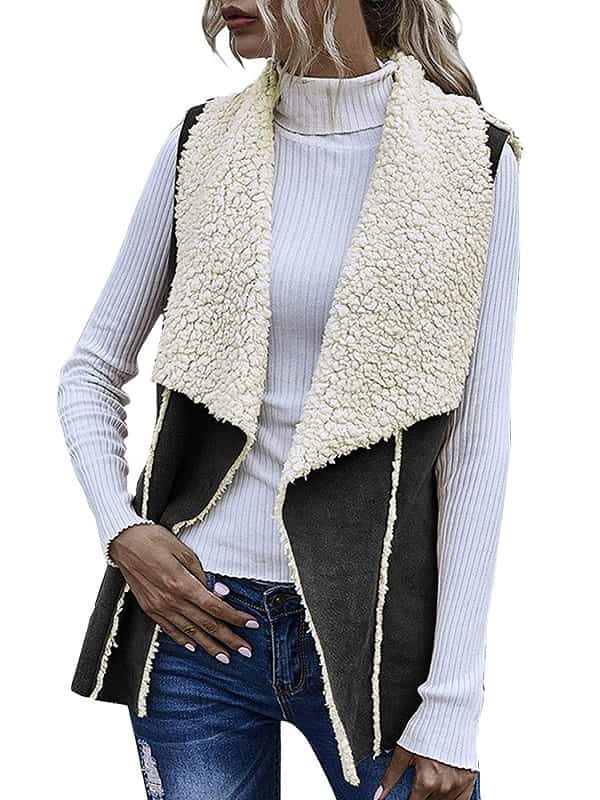 A Women Wearing Sheepskin leather Long Vest