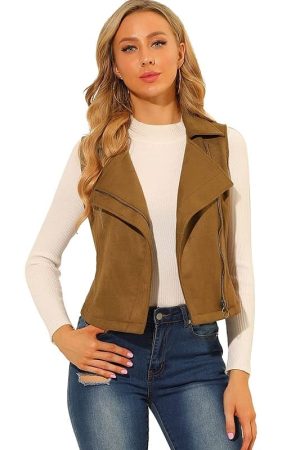 A Young Women Wearing Suede Leather Brown Vest