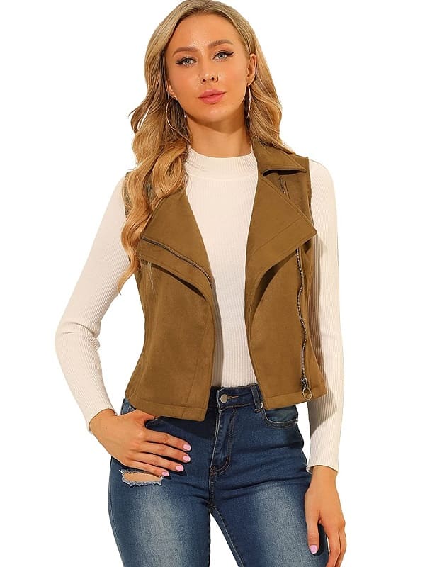 A Young Women Wearing Suede Leather Brown Vest