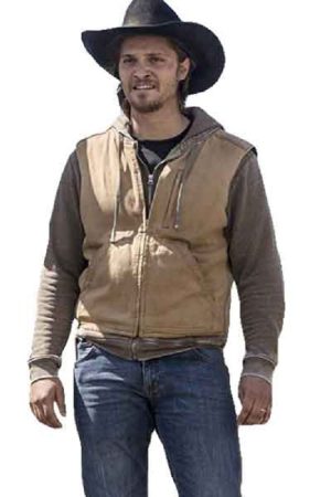 Actor Luke Grimes Wearing Brown Vest In Yellowstone as Kayce Dutton