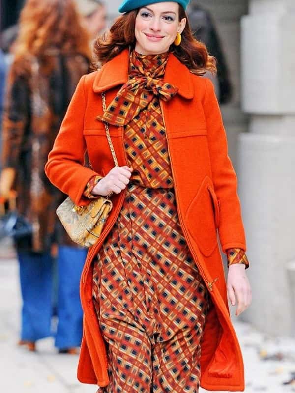Actress Anne Hathaway Wearing Orange Coat In TV Series Modern Love as Lexi