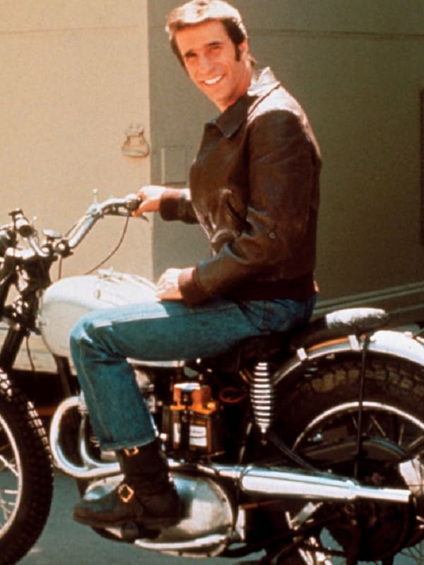 Actor Henry Winkler Wearing Brown Leather Jacket In Movie Happy Days as Arthur Fonzie Fonzarelli