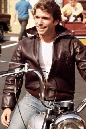 Actor Henry Winkler Wearing Brown Leather Jacket In Happy Days as Arthur Fonzie Fonzarelli