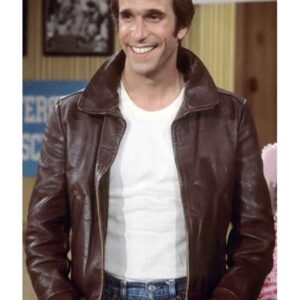 Actor Henry Winkler Wearing Brown Leather Jacket In Film Happy Days as Fonzie Fonzarelli