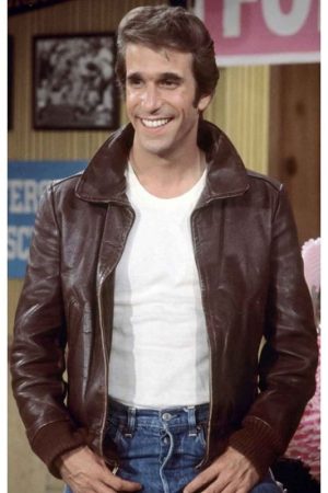 Actor Henry Winkler Wearing Brown Leather Jacket In Film Happy Days as Fonzie Fonzarelli