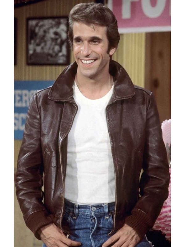 Actor Henry Winkler Wearing Brown Leather Jacket In Film Happy Days as Fonzie Fonzarelli